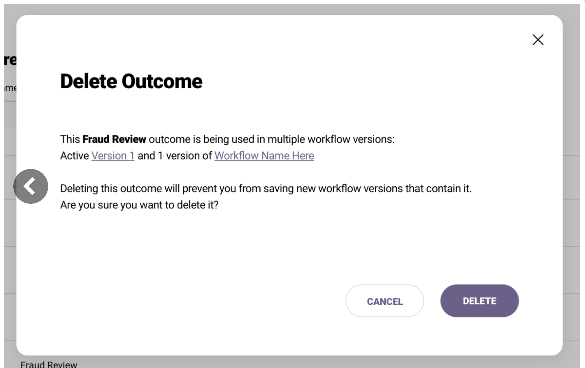 Delete outcome